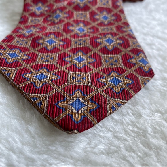 Jos. A. Bank Signature Gold Red and Blue Geometric Print Textured Silk T… - Picture 3 of 11